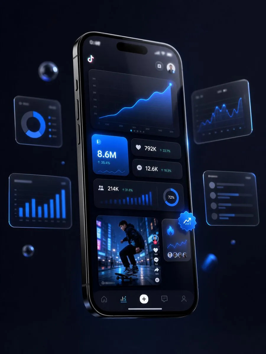 Phone showing the mobile TikTok analytics dashboard